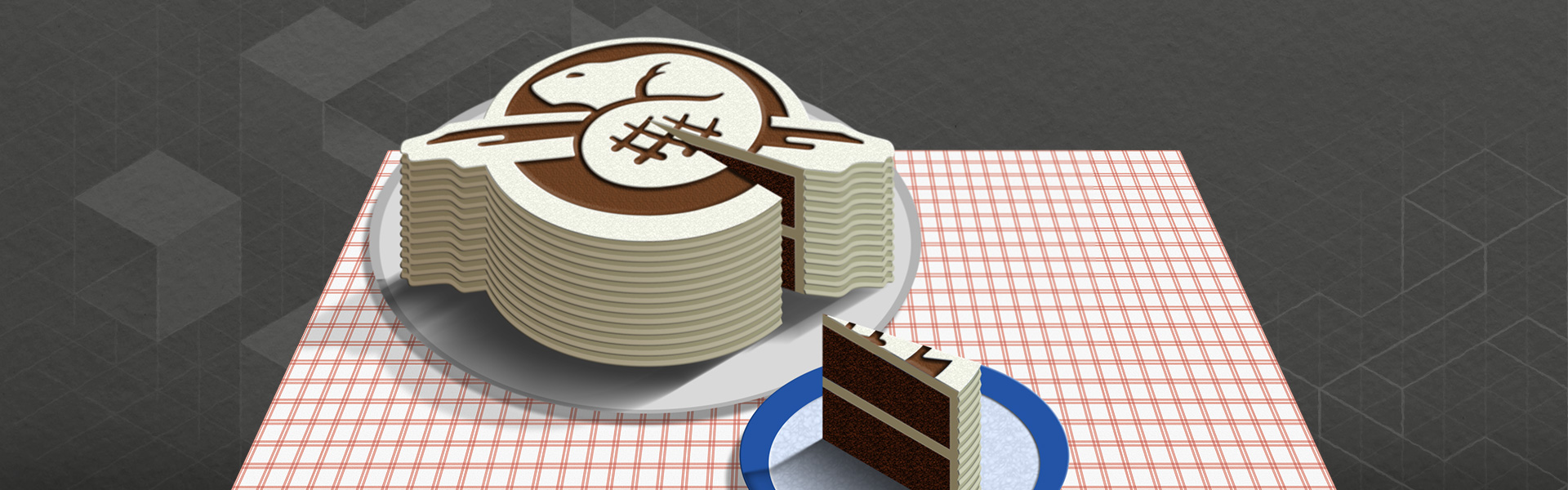 Illustration of a cake, stylized to look like the Parks Canada beaver symbol.