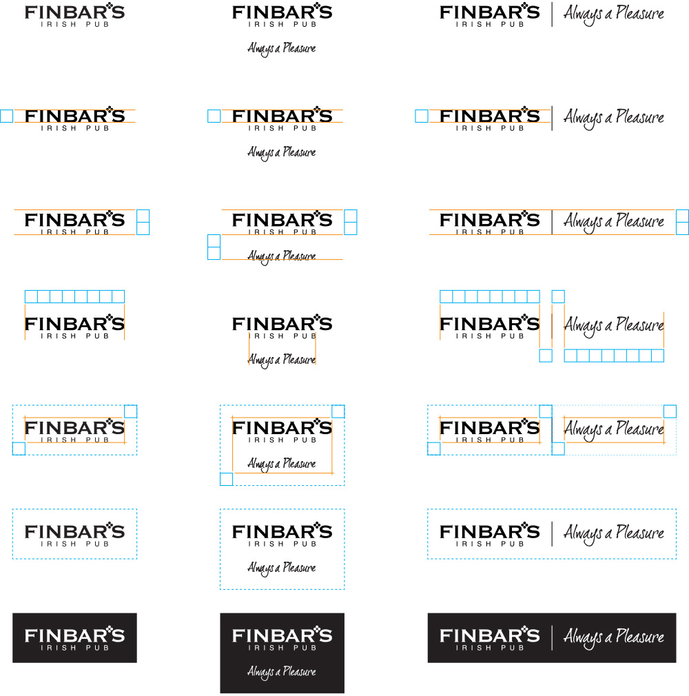 Collection of configurations for the Finbar’s identity showing how to apply them consistently