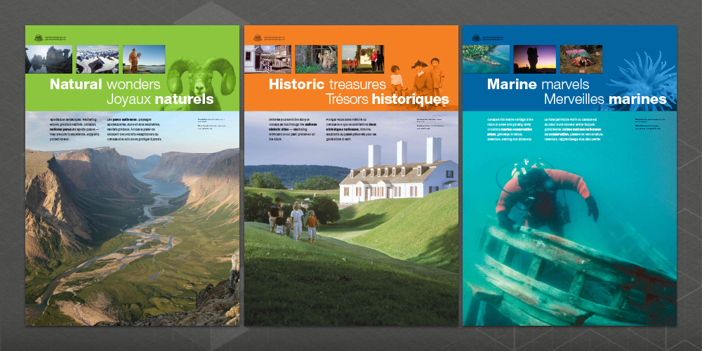 Posters 4-6 from the “Pylon Project” commemorating Parks Canada’s 125th anniversary