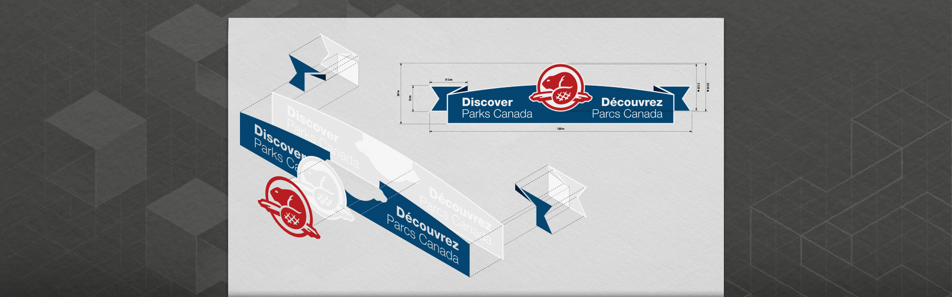 Technical drawging for vinyl application to an exterior sign on a Parks Canada kiosk.