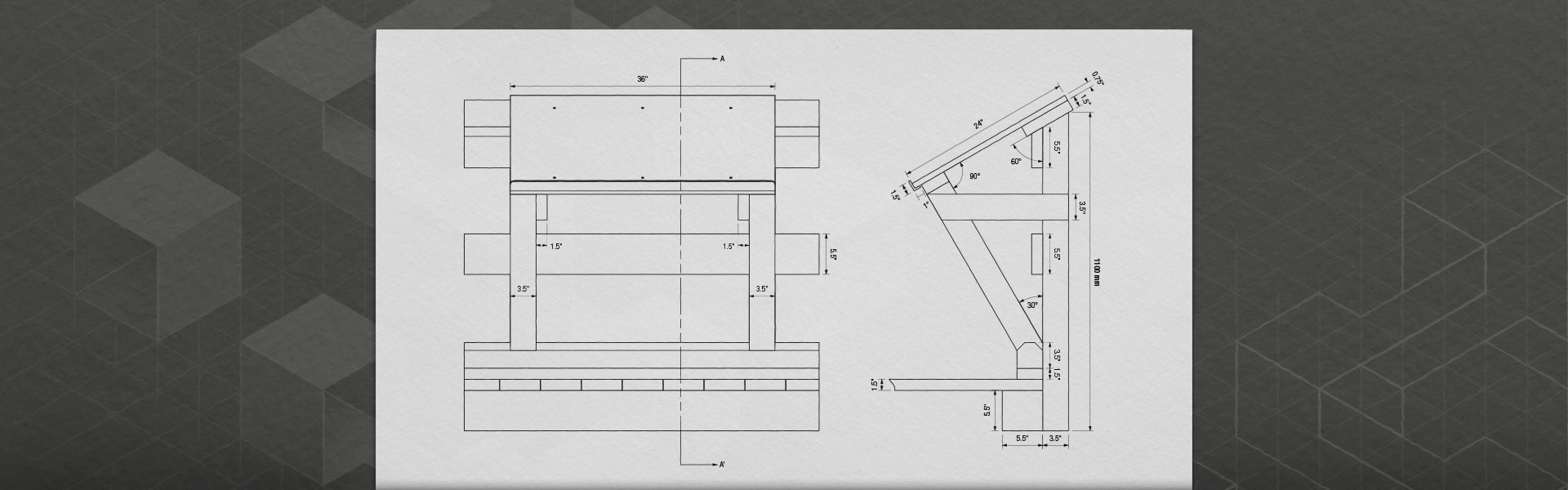 Technical drawing of the structures installed to support the interpretive panels along the Wolfe’s Redoubt Trail at the Fortress of Louisbourg National Historic Site.