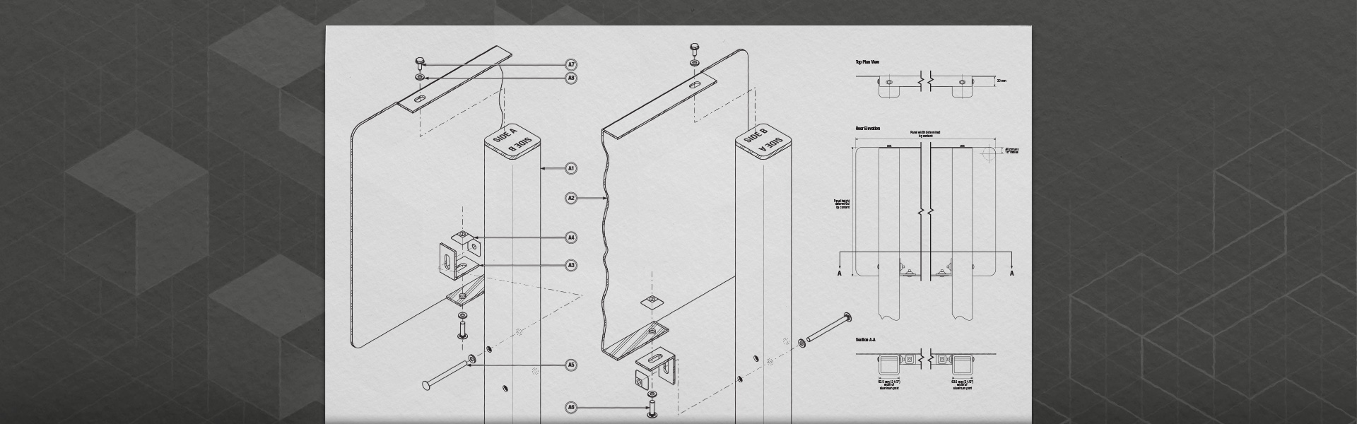 Technical drawing of two-posted sign for the Parks Canada Exterior Signage System