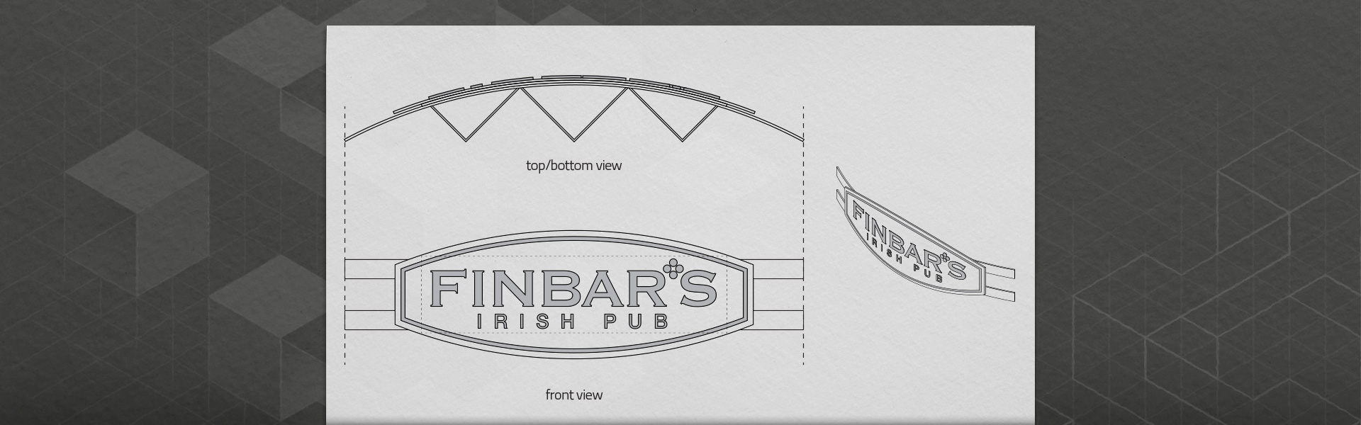 Technical drawing of the exterior sign for Finbar’s Irish Pub, prepared for the Portland Hills location.